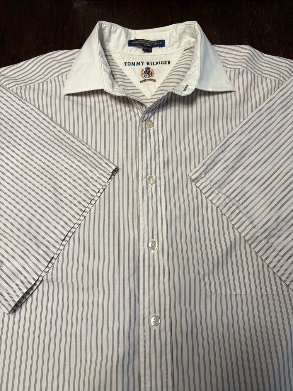Vtg Tommy Hilfiger Mens Large 16 1/2 - 35 Short Sleeve Button Down Striped Shirt - Picture 1 of 13